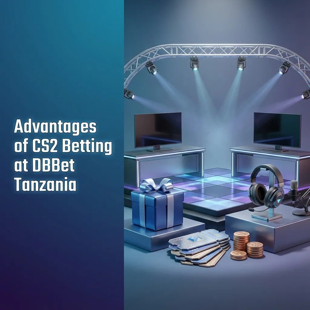 CS2 betting promo for DBBet Tanzania highlighting bonuses, local payments, 24/7 support, mobile app, and competitive odds