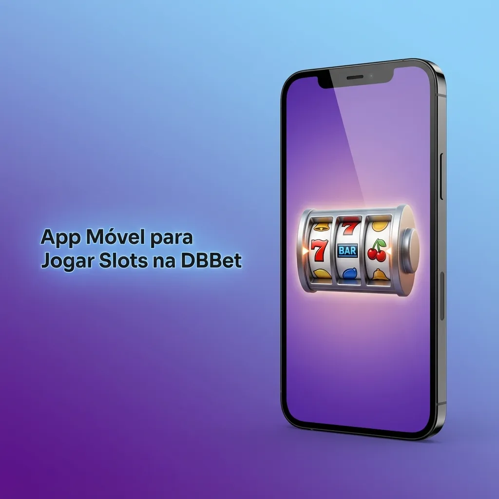Ecrã de smartphone mostrando a app DBBet com lobby de slots, categorias de casino e botões de bónus em interface móvel