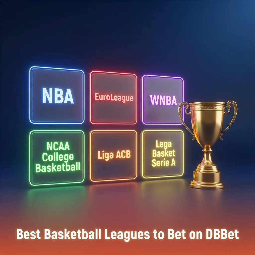 DBBet basketball betting banner showing logos of NBA, Euroleague, FIBA, NCAA and other global leagues on dark background