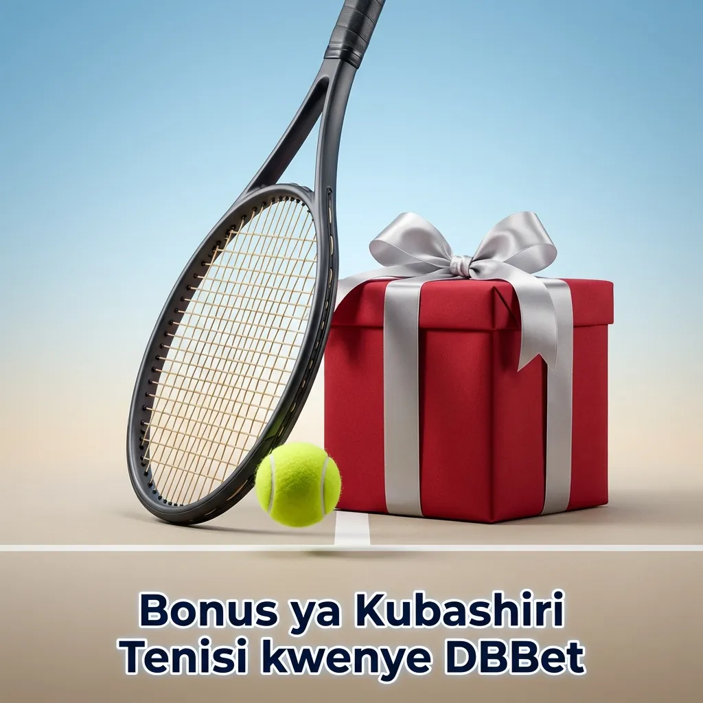 Bango la DBBet likitangaza bonus ya karibisho kwa kubashiri tenisi, likionyesha mpira na uwanja wa tenisi