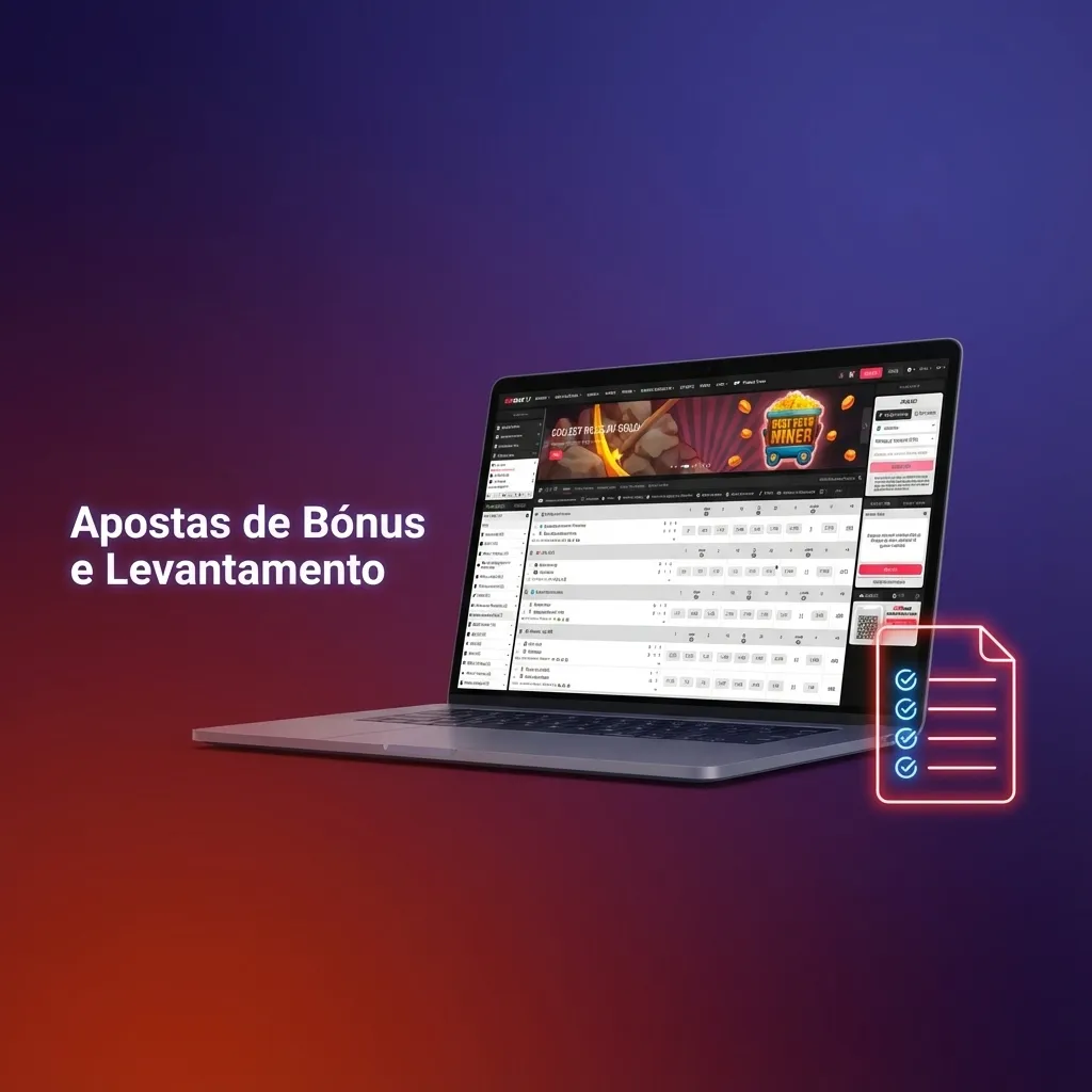 Ilustração de saldo real e saldo de bónus separados, com ícones de apostas e levantamento em destaque