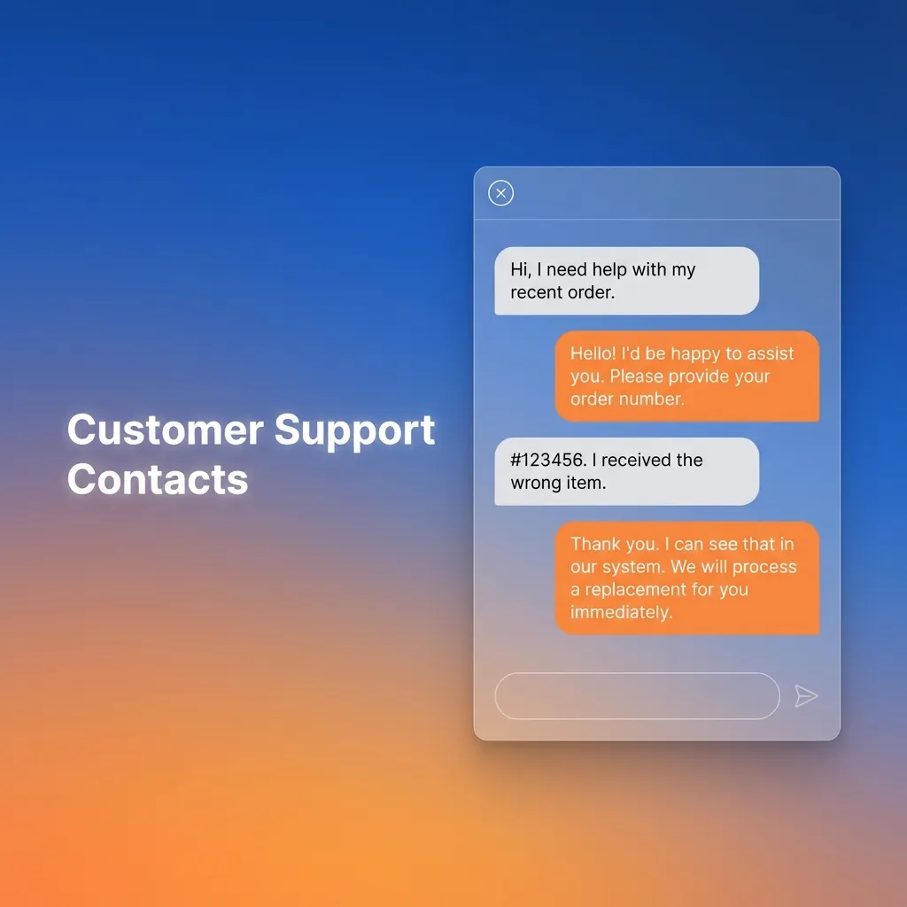Icons for live chat, email, phone, and messaging apps illustrating customer support contact options.