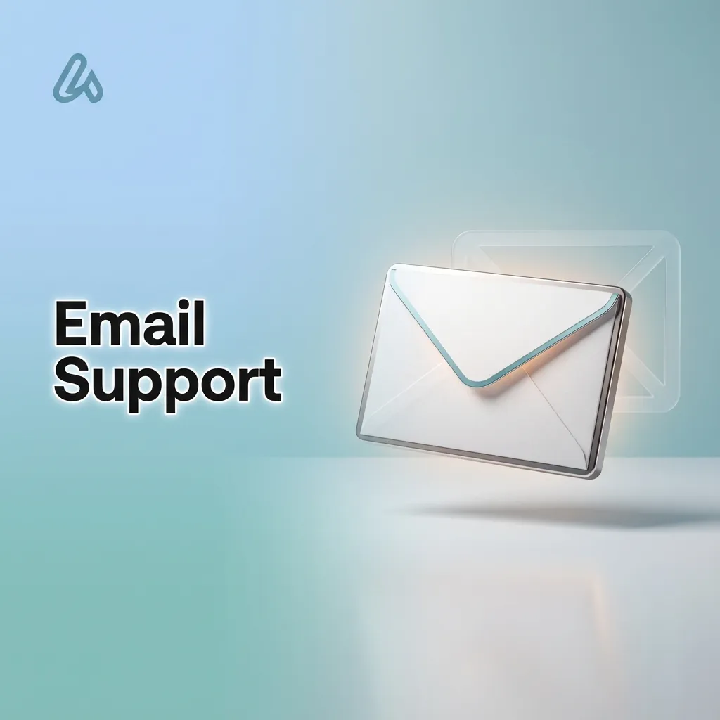 Illustration of a customer writing a detailed support email on a laptop, with document and message icons around the screen