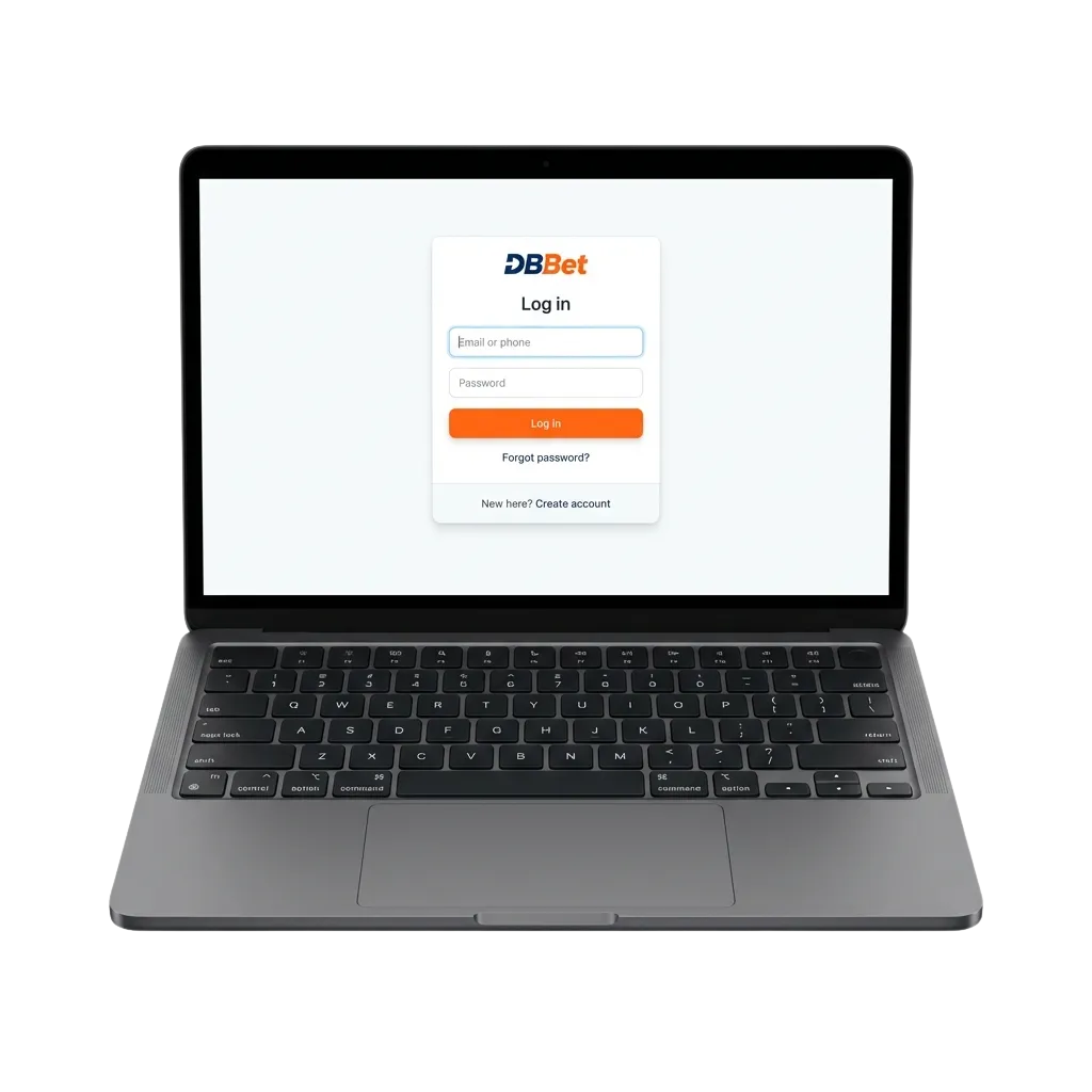 DBBet login page on phone and laptop for Tanzania users, showing fields for mobile or email and password