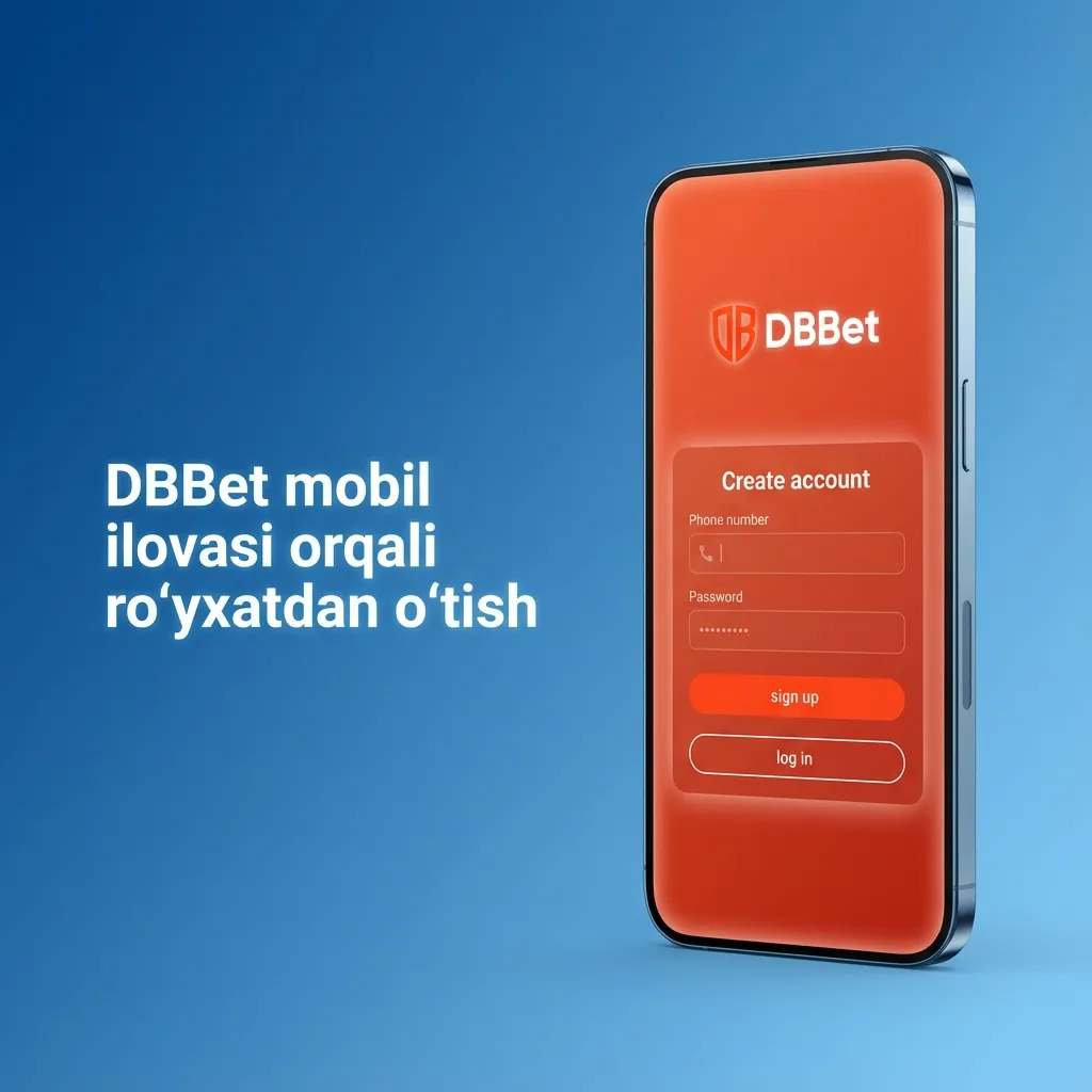 Smartfon ekranda DBBet ilovasi, ro‘yxatdan o‘tish bosqichlari va turli kirish usullari ko‘rsatilgan
