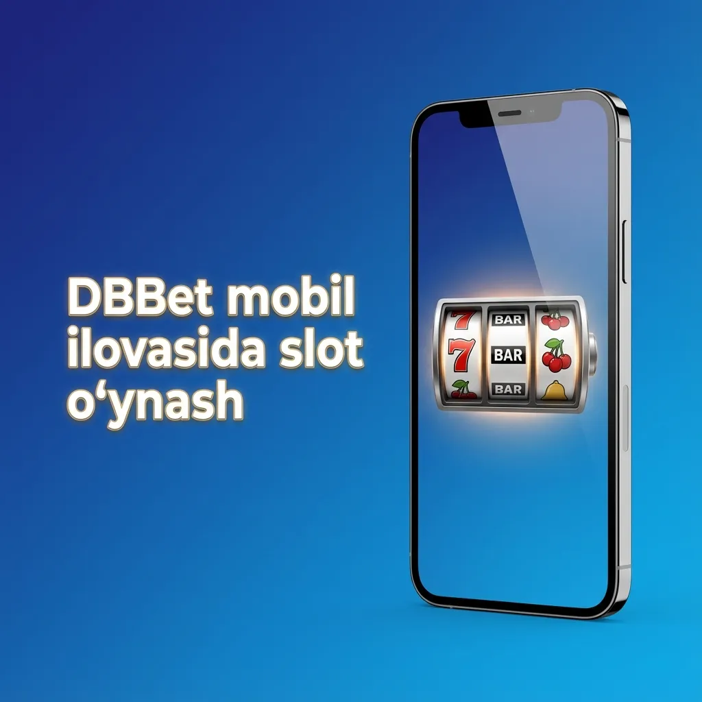 Telefon ekranida DBBet mobil ilovasi ochilgan, slot o‘yinlari menyusi va katta spin tugmasi ko‘rinmoqda