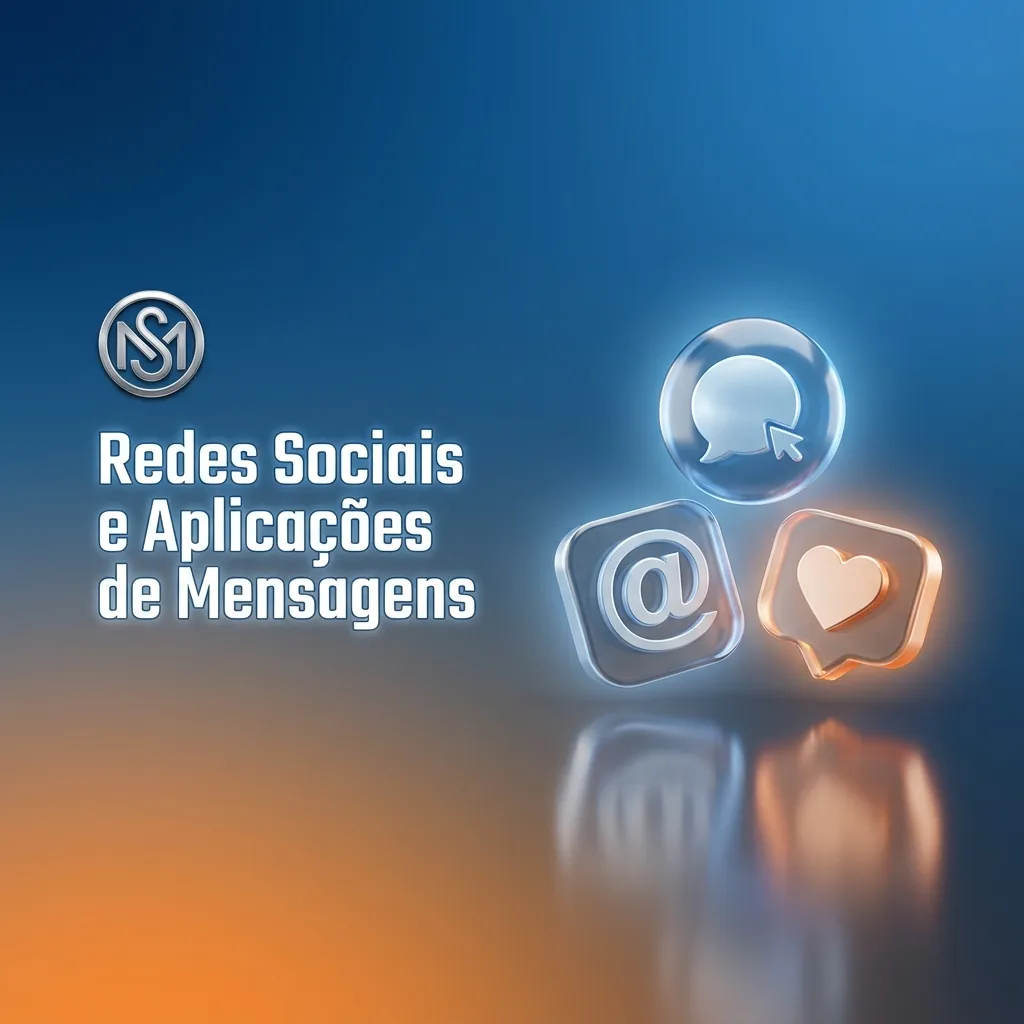 Ilustração de smartphone com ícones de WhatsApp, Telegram, Facebook e X, simbolizando apoio ao cliente por mensagens