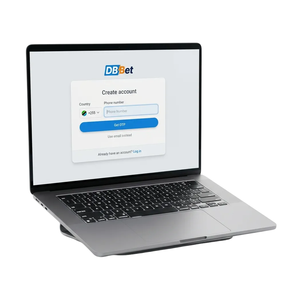 Illustration of DBBet Tanzania signup options and welcome bonus for new casino and sports betting players