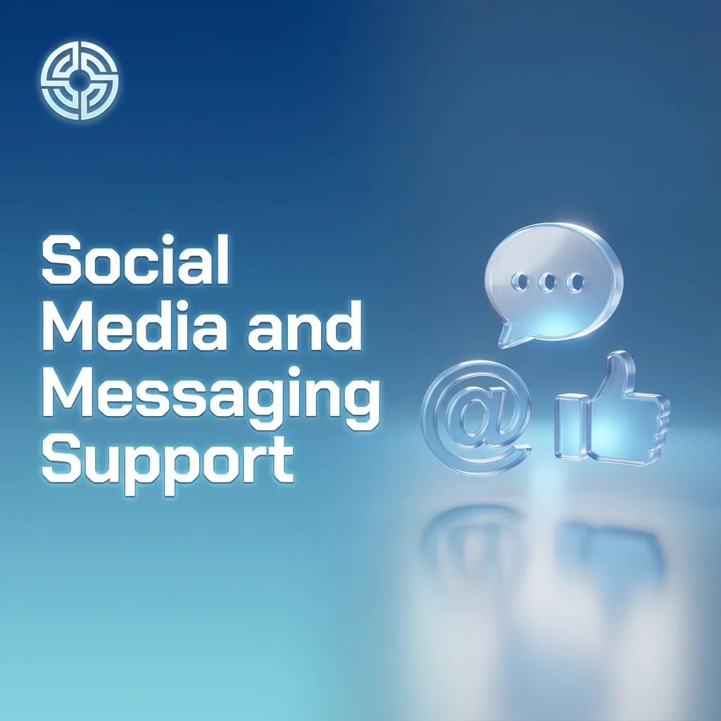 Illustration of social media icons and chat bubbles showing customer support via messaging apps
