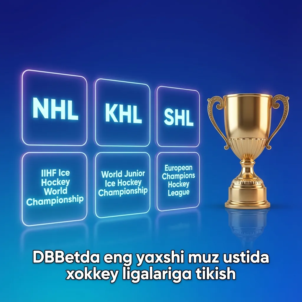 DBBet sayti sahifasi: muz ustida xokkey ligalari ro‘yxati va tikish imkoniyatlari ko‘rsatilgan interfeys
