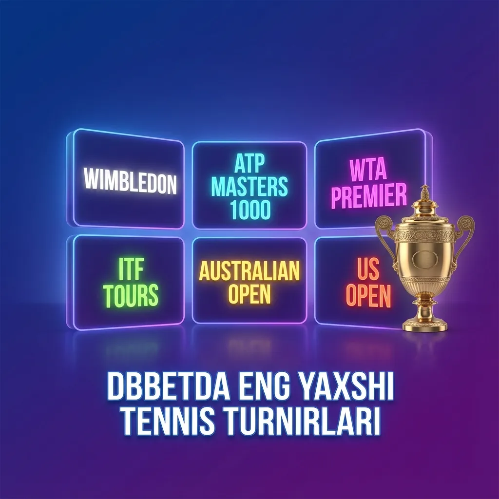 Tennis kortida DBBetda platformasi fonida turli darajadagi professional tennis turnirlarini ifodalovchi kolaj