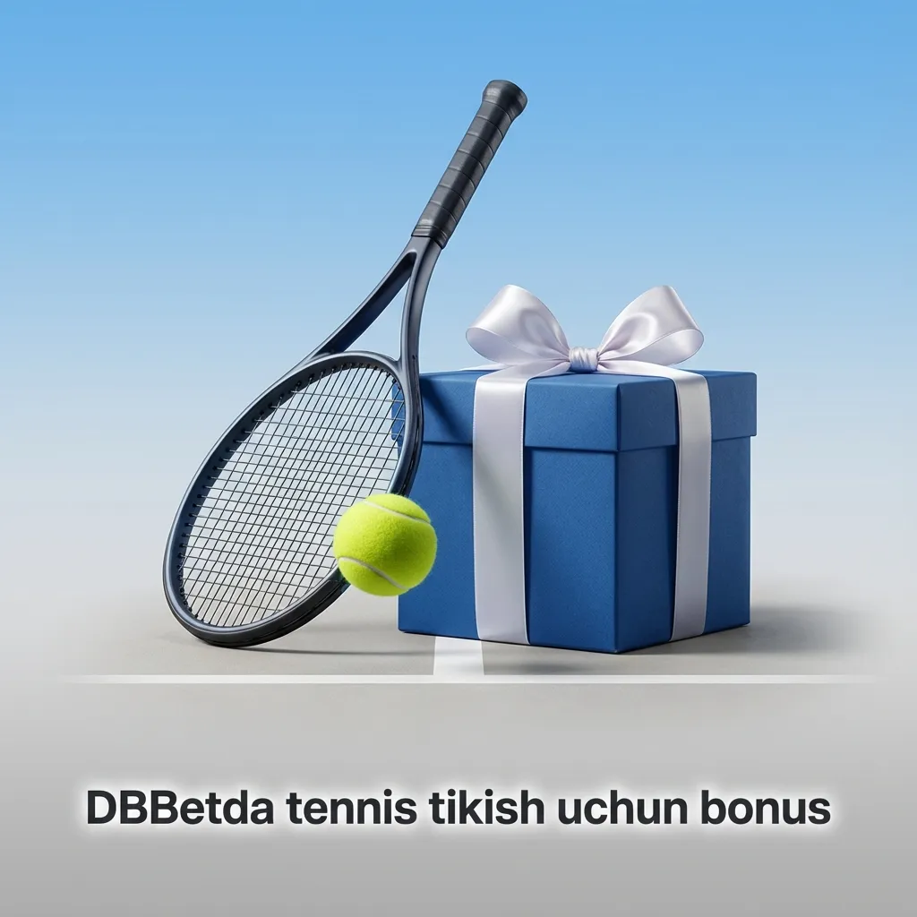 DBBetda tennis tikish uchun xush kelibsiz bonusi aksiyasi, to‘p va racket fonida bonus miqdori ta’kidlangan
