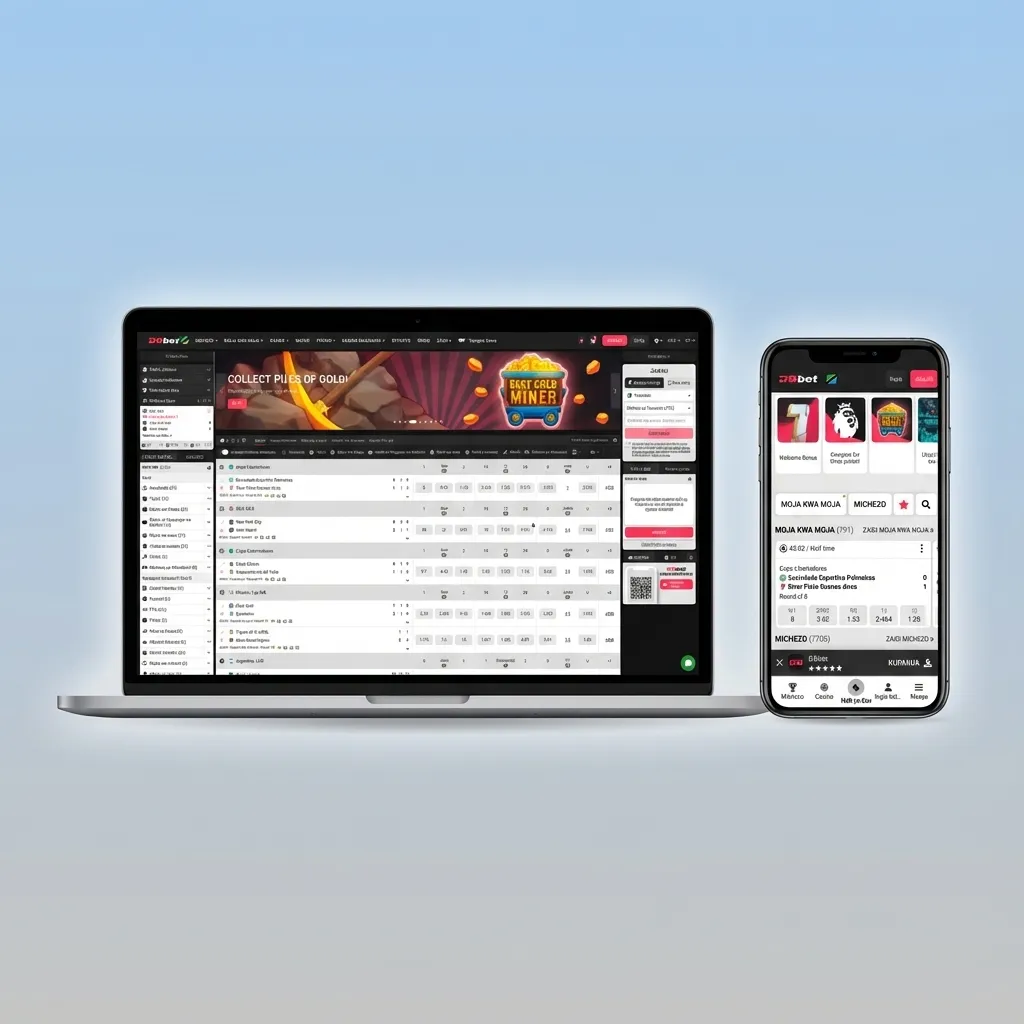 Interface do site DBBet Portugal em tons escuros, com menu superior de navegação e botões de conta em ecrã desktop