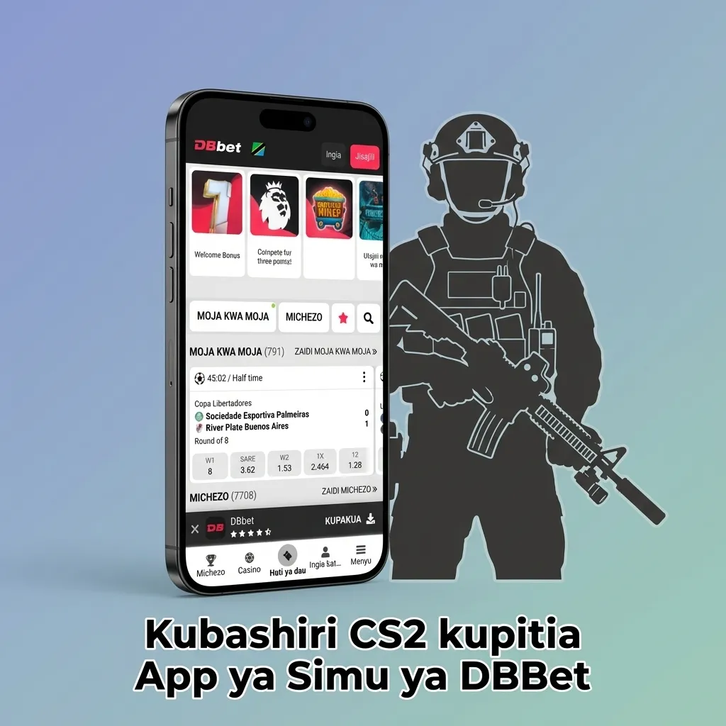 Mkono wa mtumiaji akibashiri CS2 kwenye app ya DBBet kwenye simu ya Android, na odds za mechi zikionekana kwenye skrini