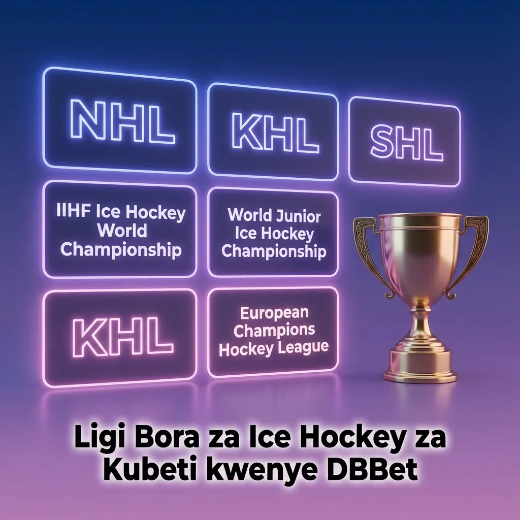 Mchezaji wa ice hockey akipiga krishti kwenye barafu na maandishi “Ligi Bora za Ice Hockey za Kubeti kwenye DBBet”