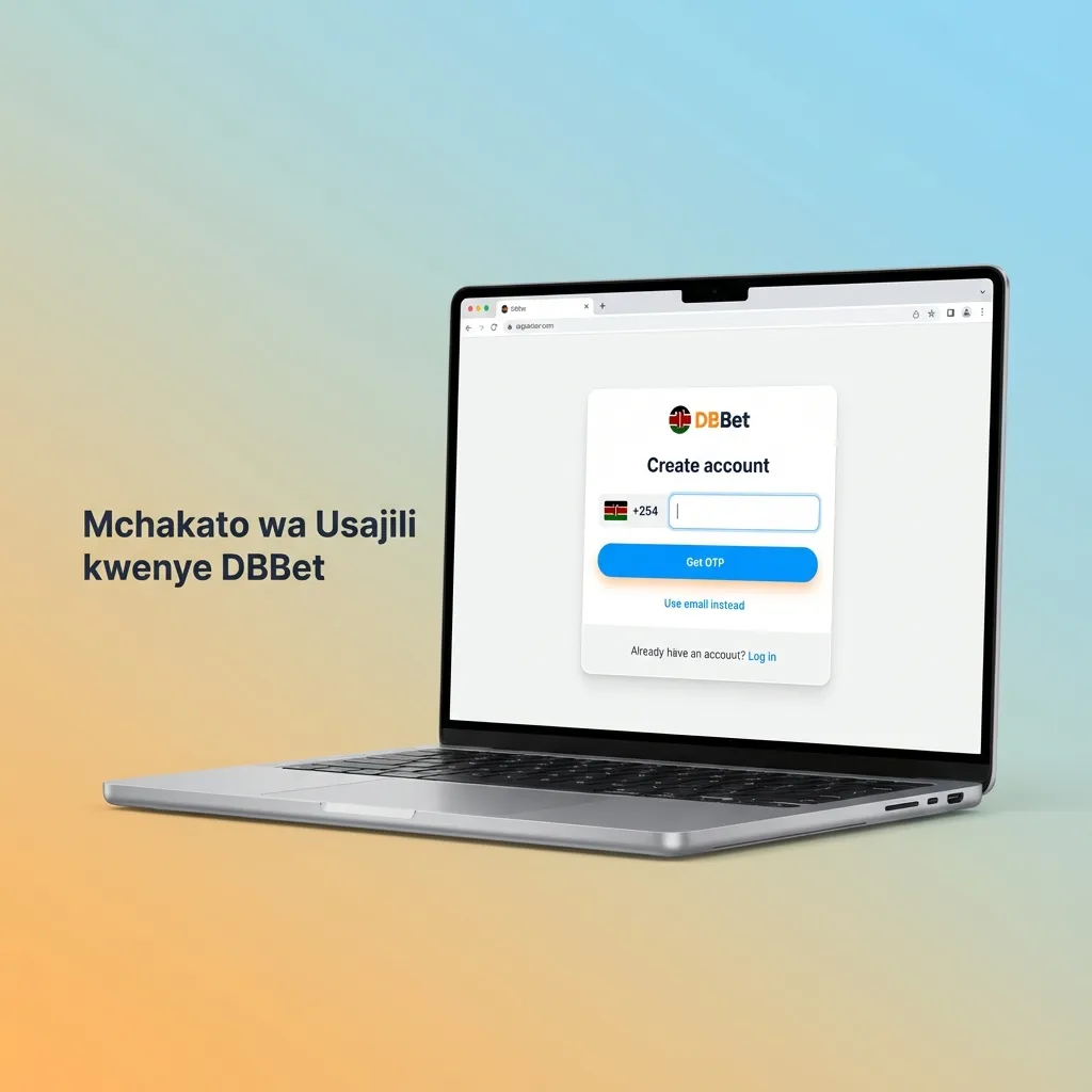 Mchoro wa hatua tano za kujisajili DBBet: bonyeza jisajili, chagua njia, jaza taarifa, kubali masharti, thibitisha.