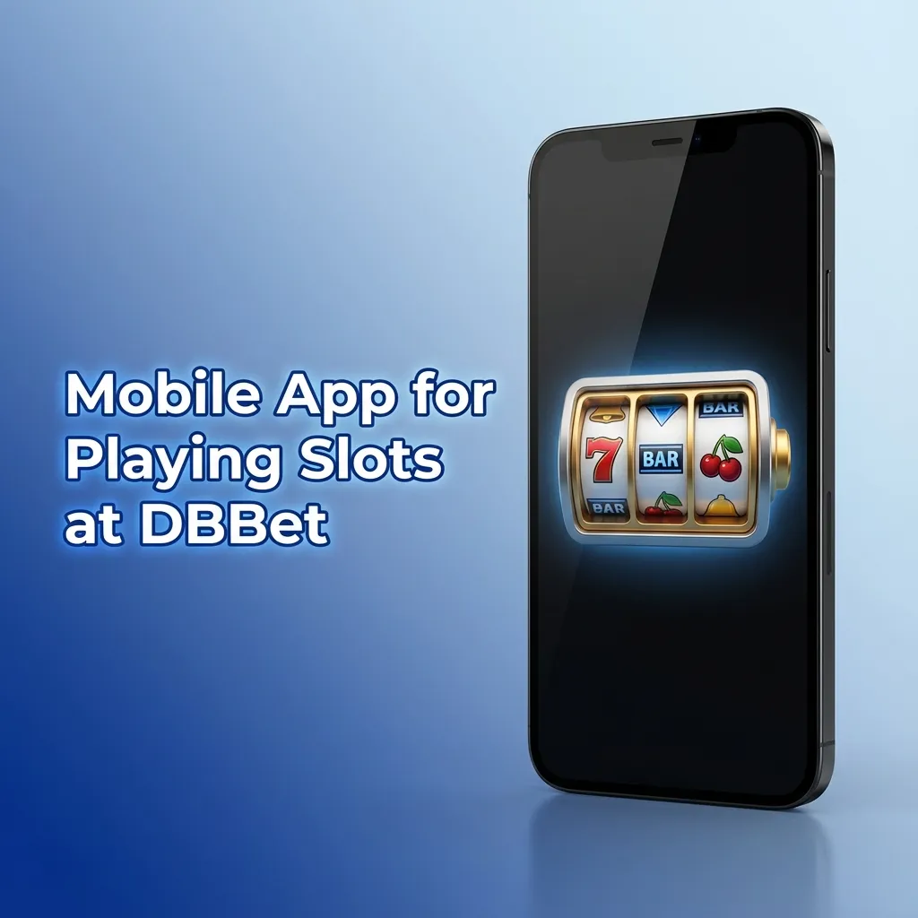 Person holding a smartphone showing the DBBet slots app interface with game icons and betting controls