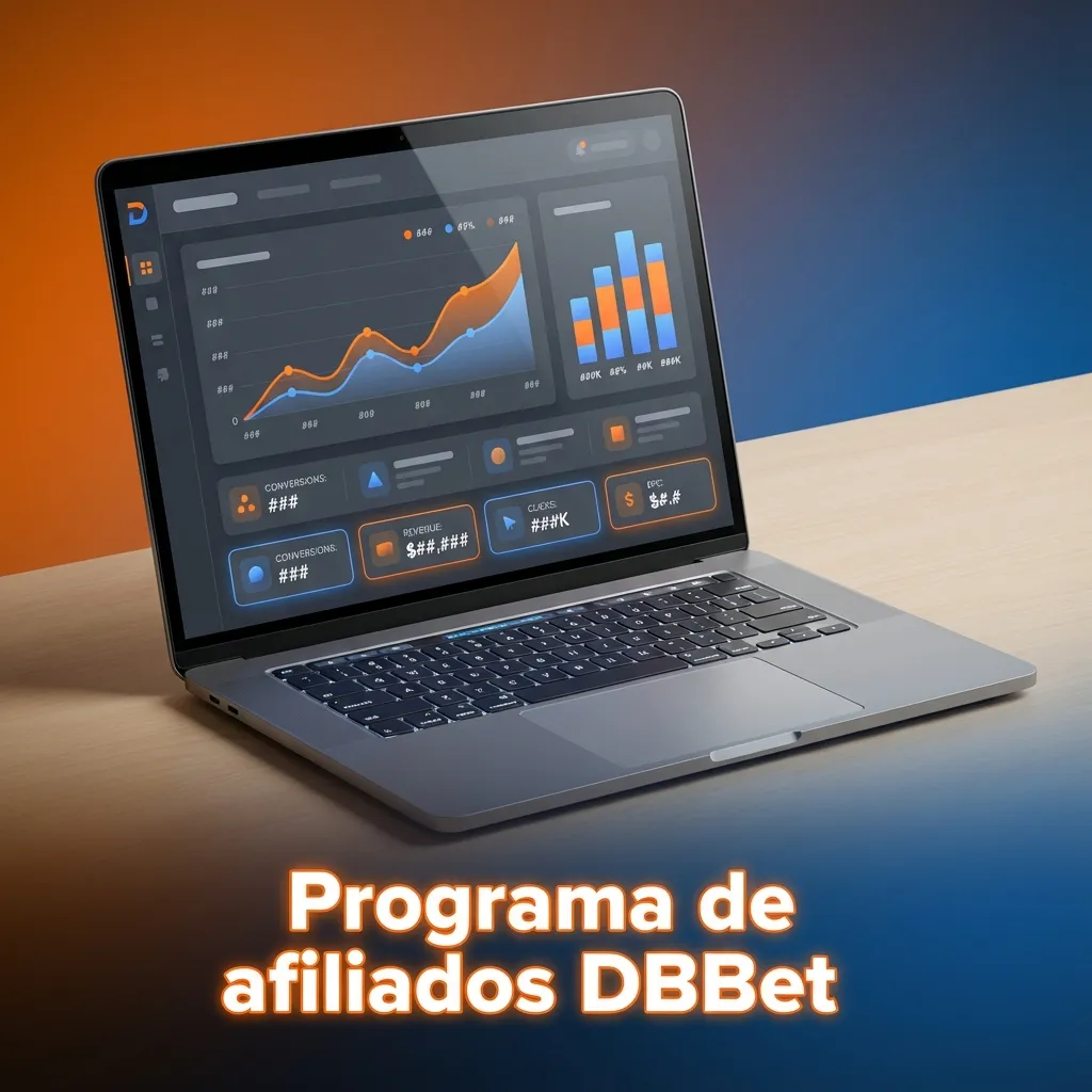 Banner do programa de afiliados DBBet mostrando comissões, estatísticas detalhadas e materiais promocionais para parceiros