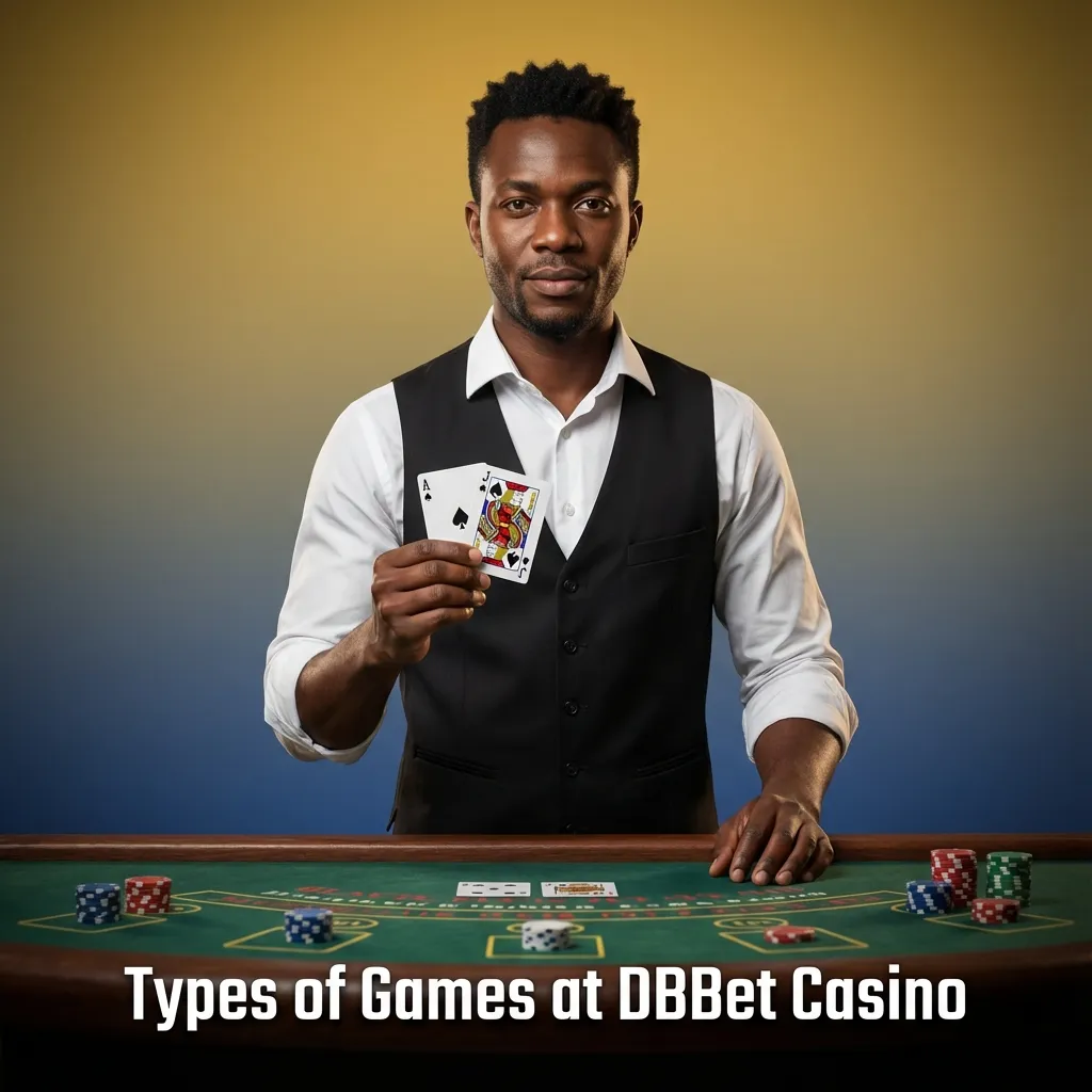 Infographic showing DBBet Casino game types: slots, crash, table, card, jackpot, and instant win options for Tanzania players