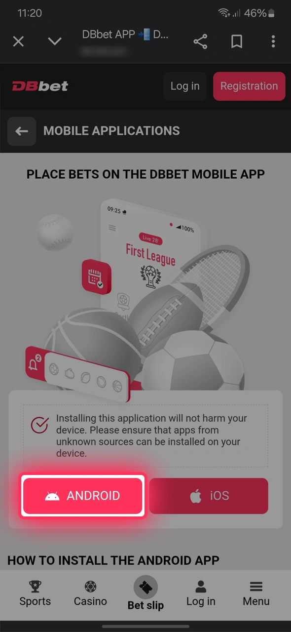 Use o botão direto para baixar o DBBet APK no seu smartphone.
