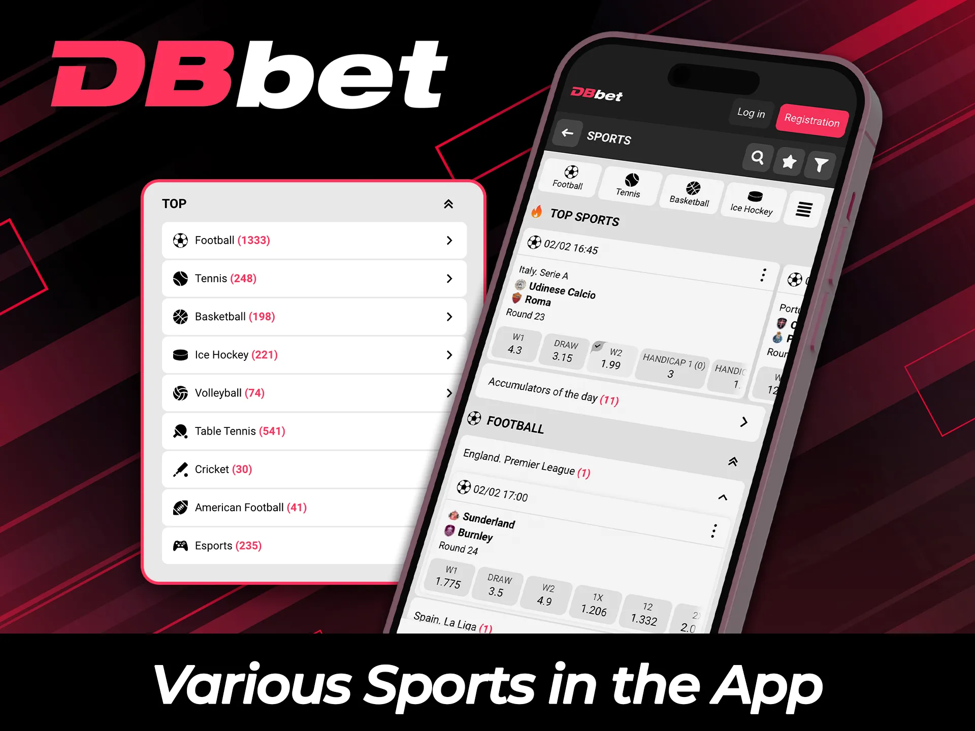 Bet on various sports in the DBBet betting app easily.