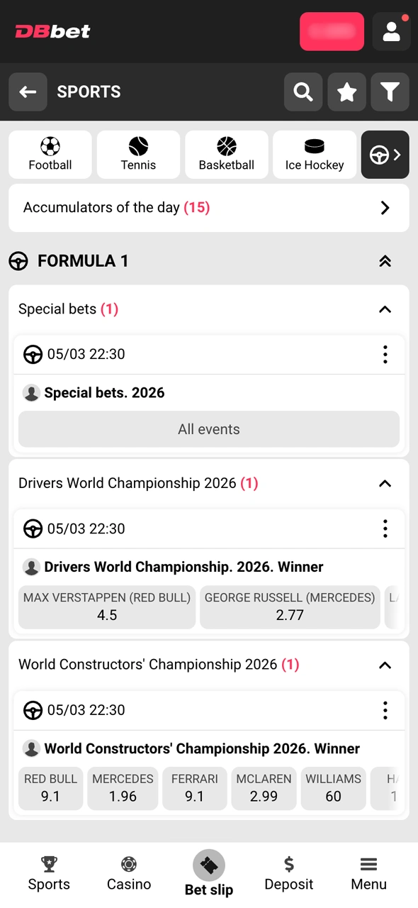 Anza kuweka dau kwenye mbio ukitumia Formula 1 betting at DBBet app.