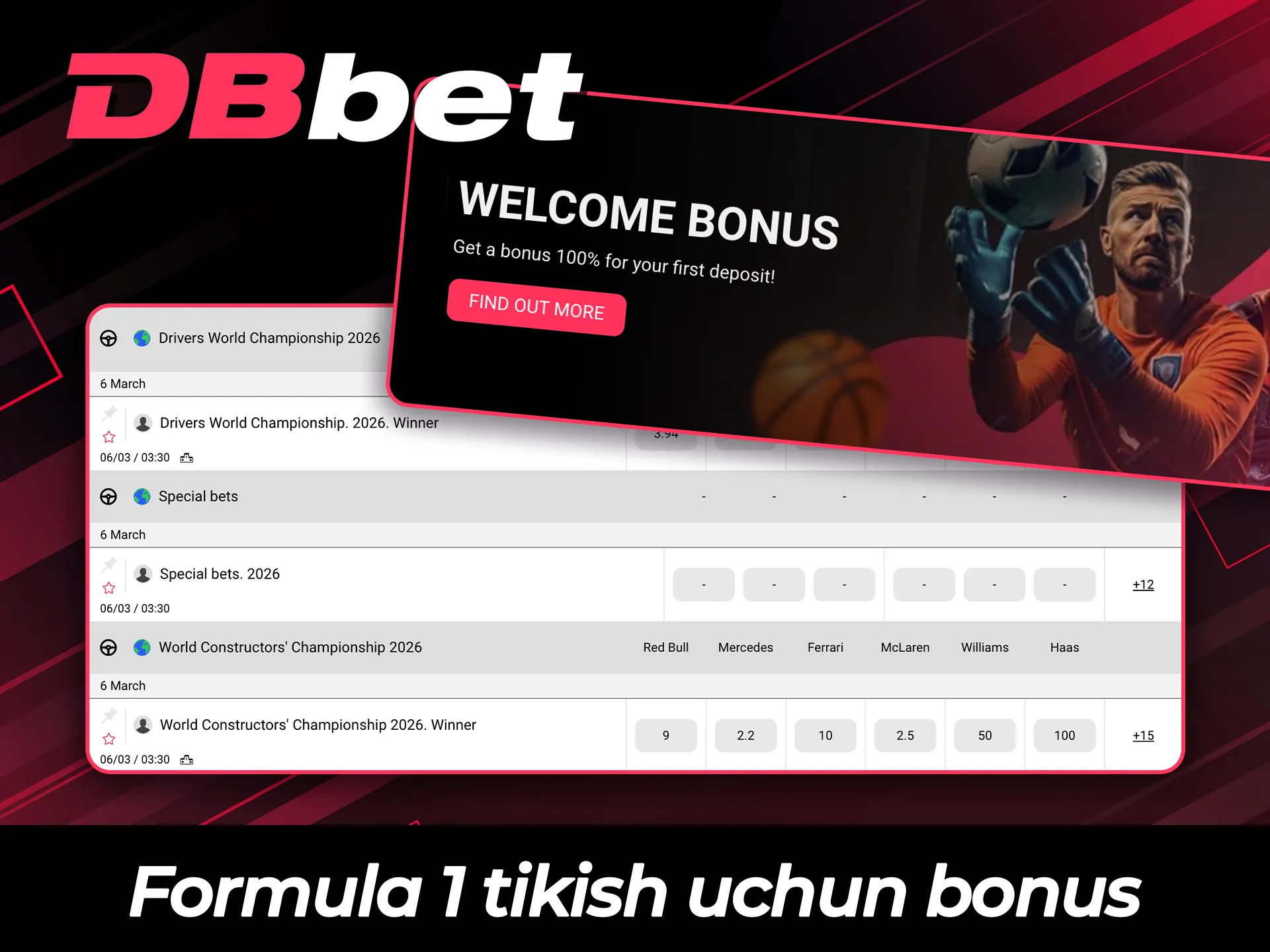 Bugun DBBet saytida Formula 1 betting uchun maxsus bonusni qo'lga kiriting.
