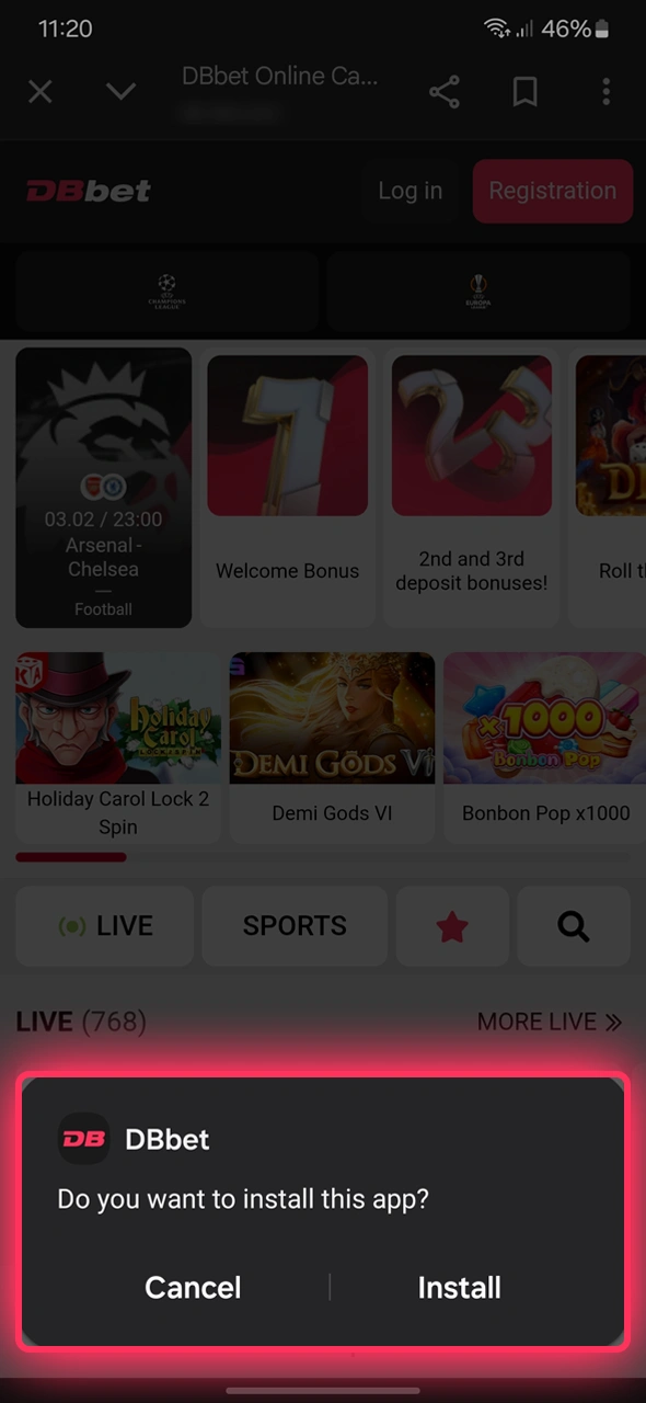 Poygalarni jonli kuzatish va pul tikish uchun DBBet mobil ilovasini qurilmangizga o'rnatish bo'yicha qo'llanmaga amal qiling.