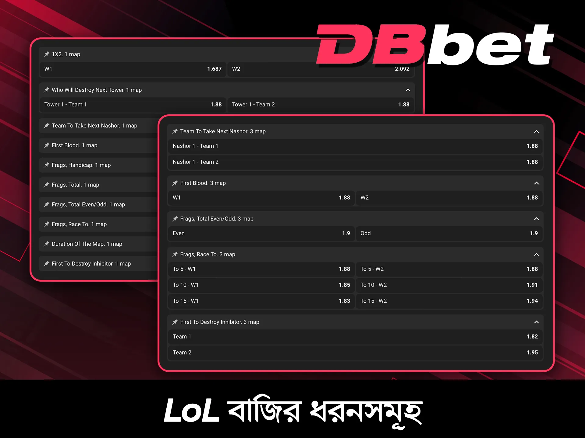 DBBet-এ উপলব্ধ বিভিন্ন ধরনের League of Legends বাজিগুলি দেখে নিন।