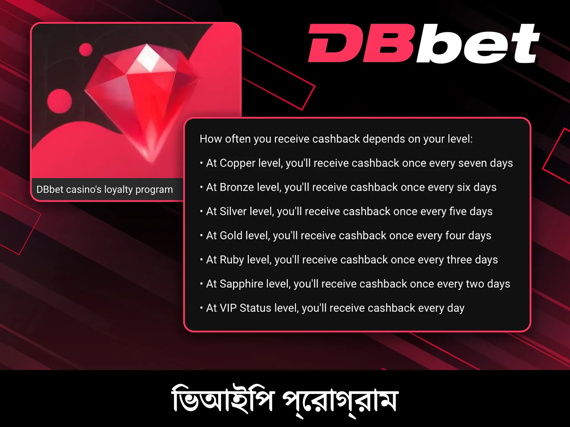 DBBet-এ পুরস্কার জিততে একচেটিয়া VIP প্রোগ্রামে যোগ দিন।