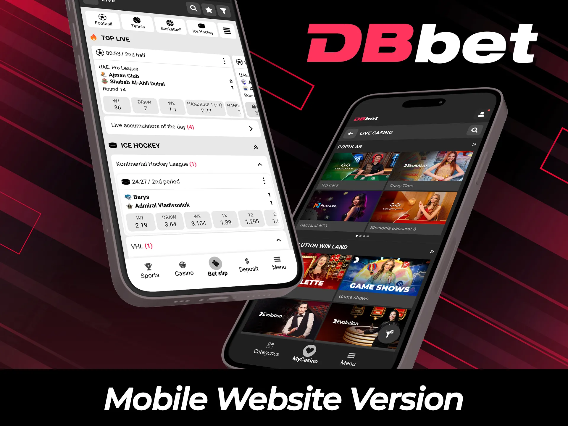Access the mobile website version of DBBet for quick betting.