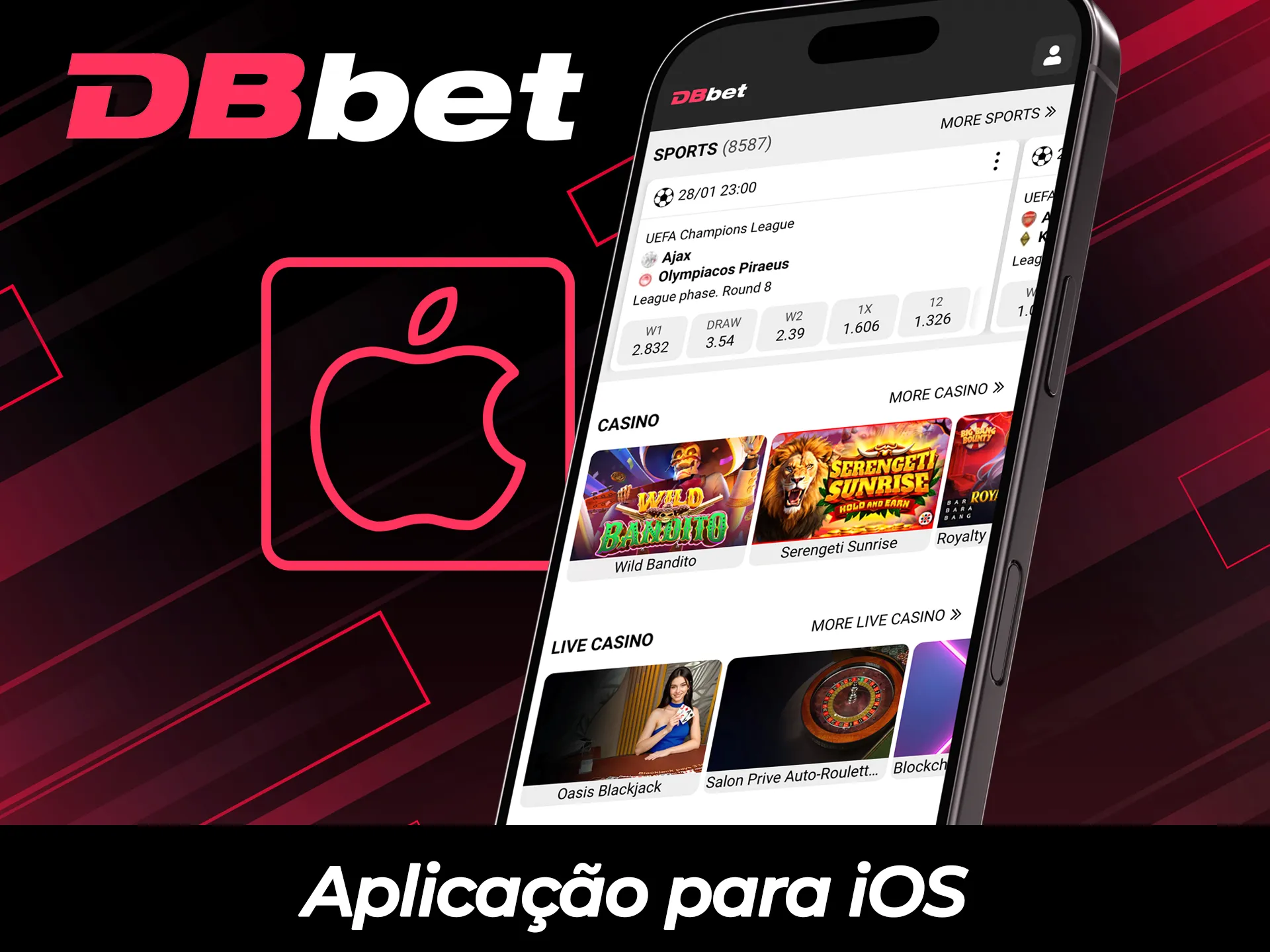 Obtenha o app DBBet para iOS para desfrutar de jogos de cassino móvel.
