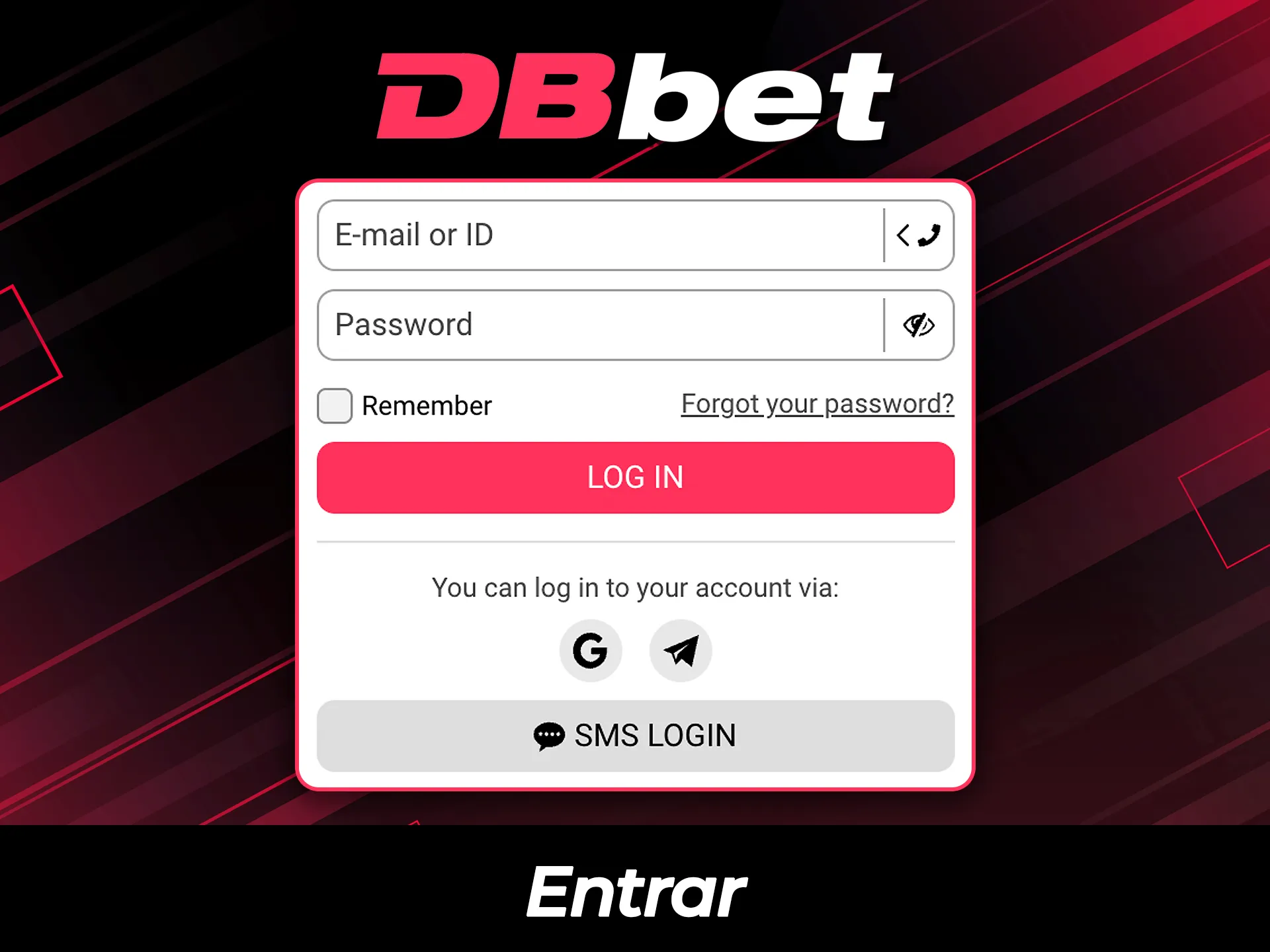 Faça login em sua conta DBBet para acessar as principais funcionalidades.