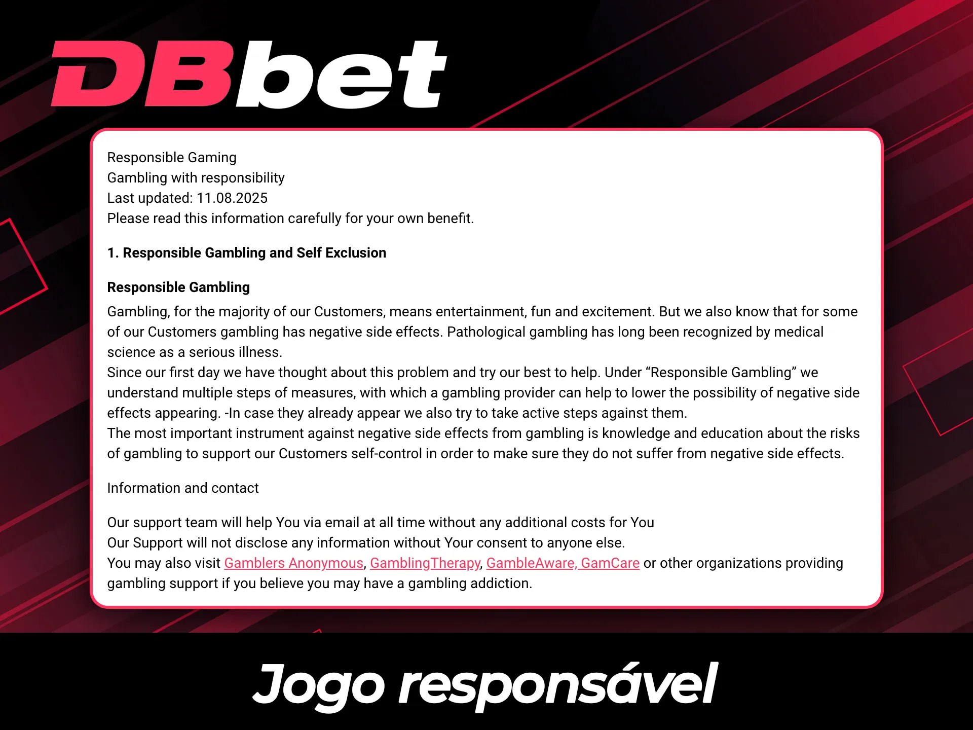 Siga os princípios do jogo responsável ao jogar no DBBet.