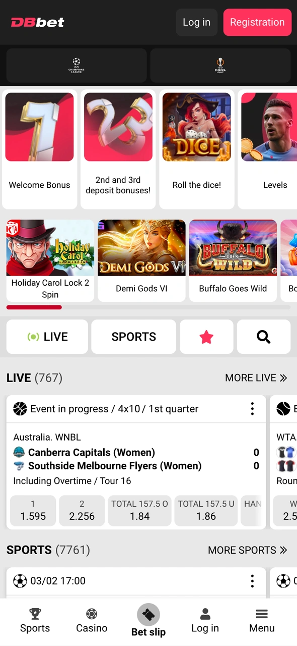 Visualize a interface da página inicial no site oficial do DBBet.