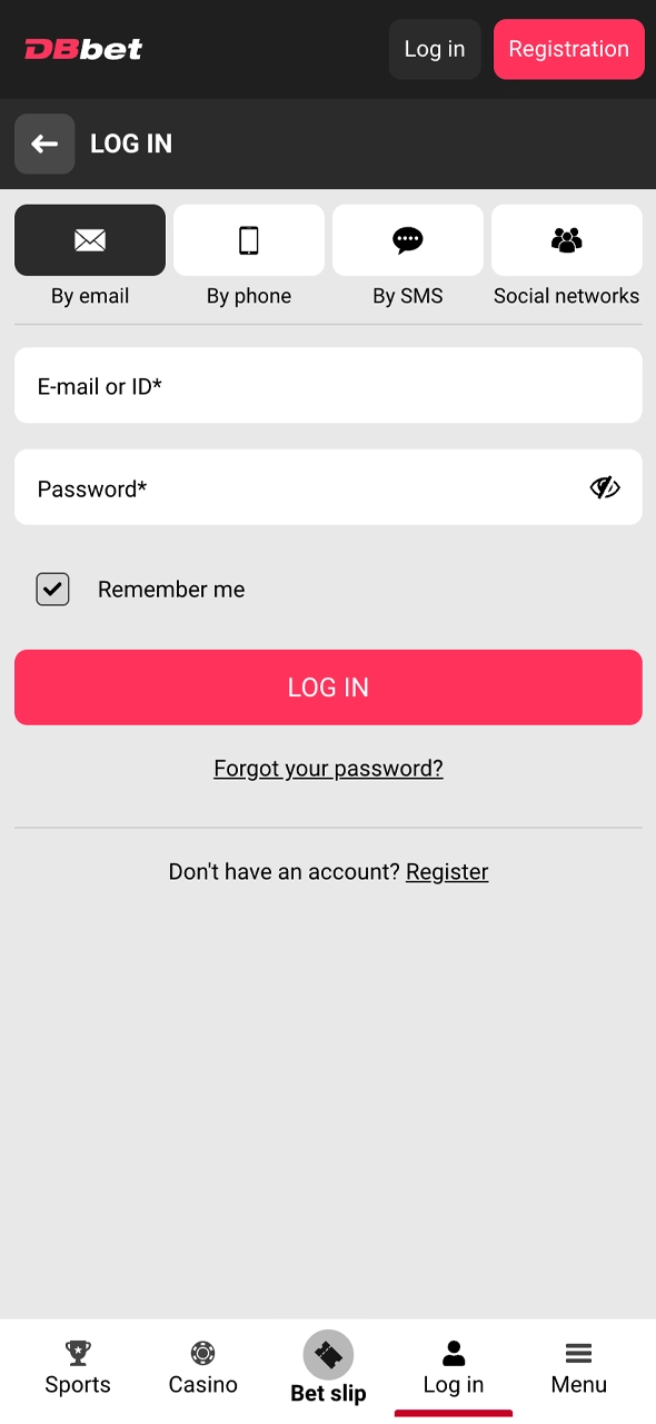 Open the login window to access your account at DBBet.