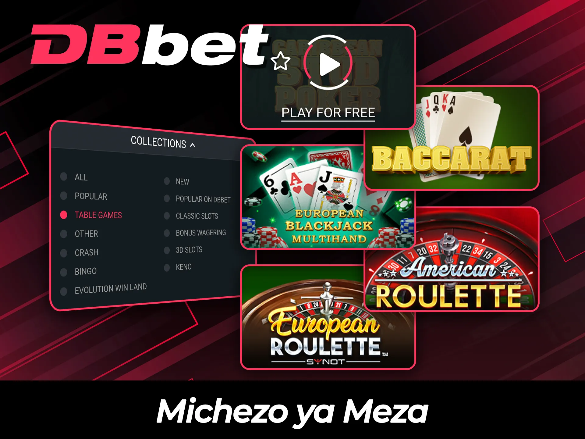 Furahia michezo mbalimbali ya mezani inayopatikana kwenye ukurasa mkuu wa DBBet.