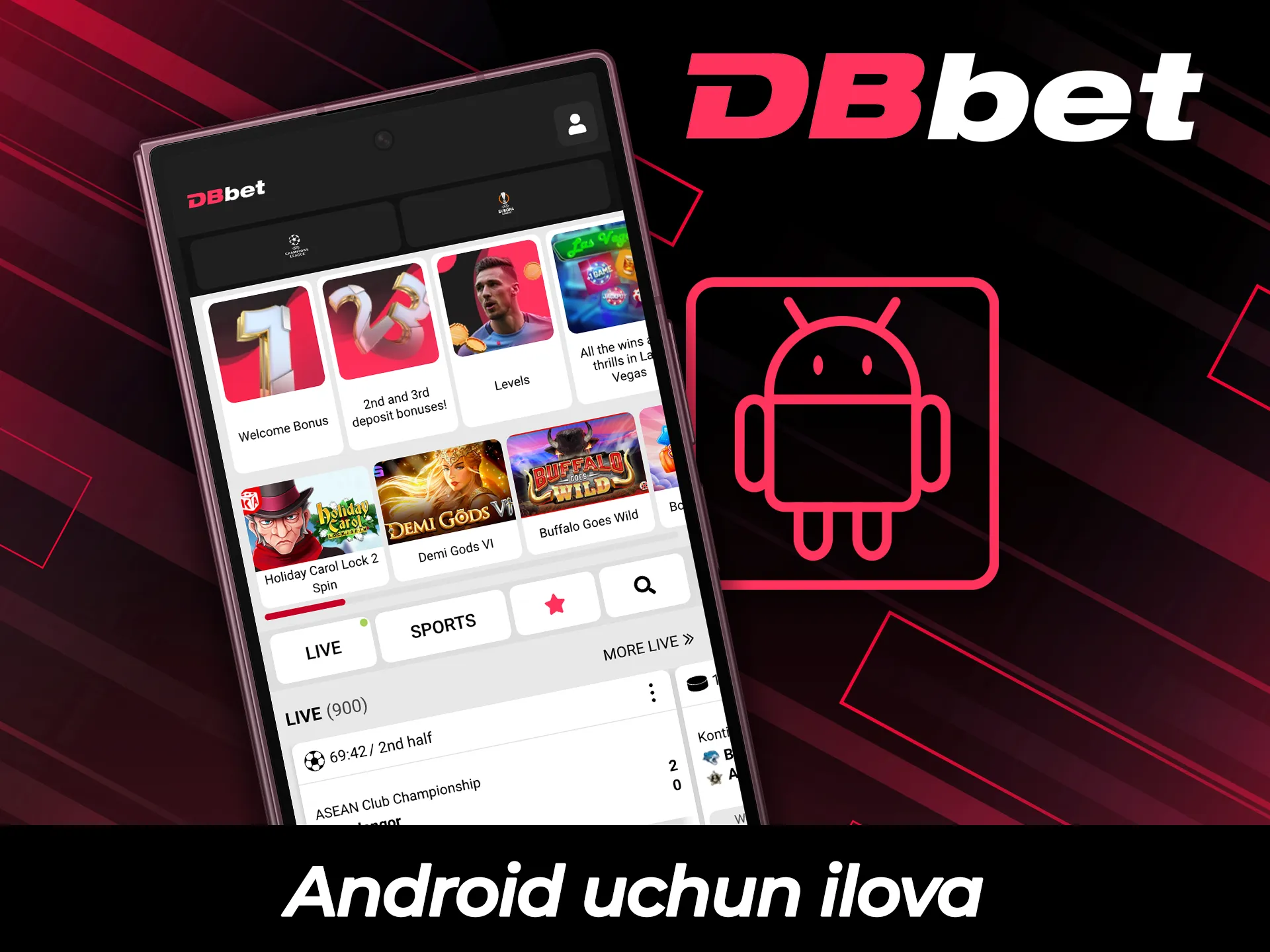 Yo'lda tikish tikish uchun Android uchun DBBet ilovasini o'rnating.