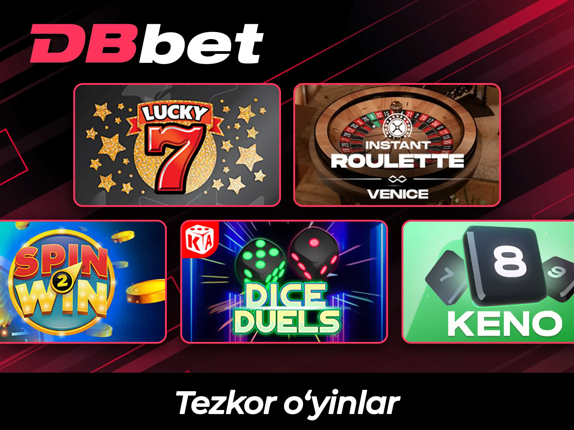 Tezkor qiziqarli o'yinlar va tasodifiy o'yinlarni DBBet-da o'ynang.