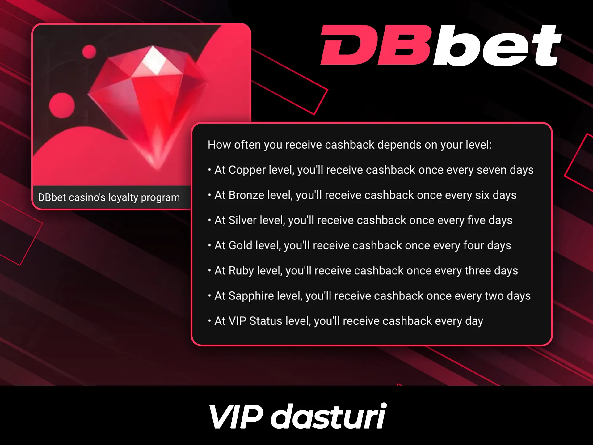 DBBet-da mukofotlar olish uchun eksklyuziv VIP dasturiga qo'shiling.