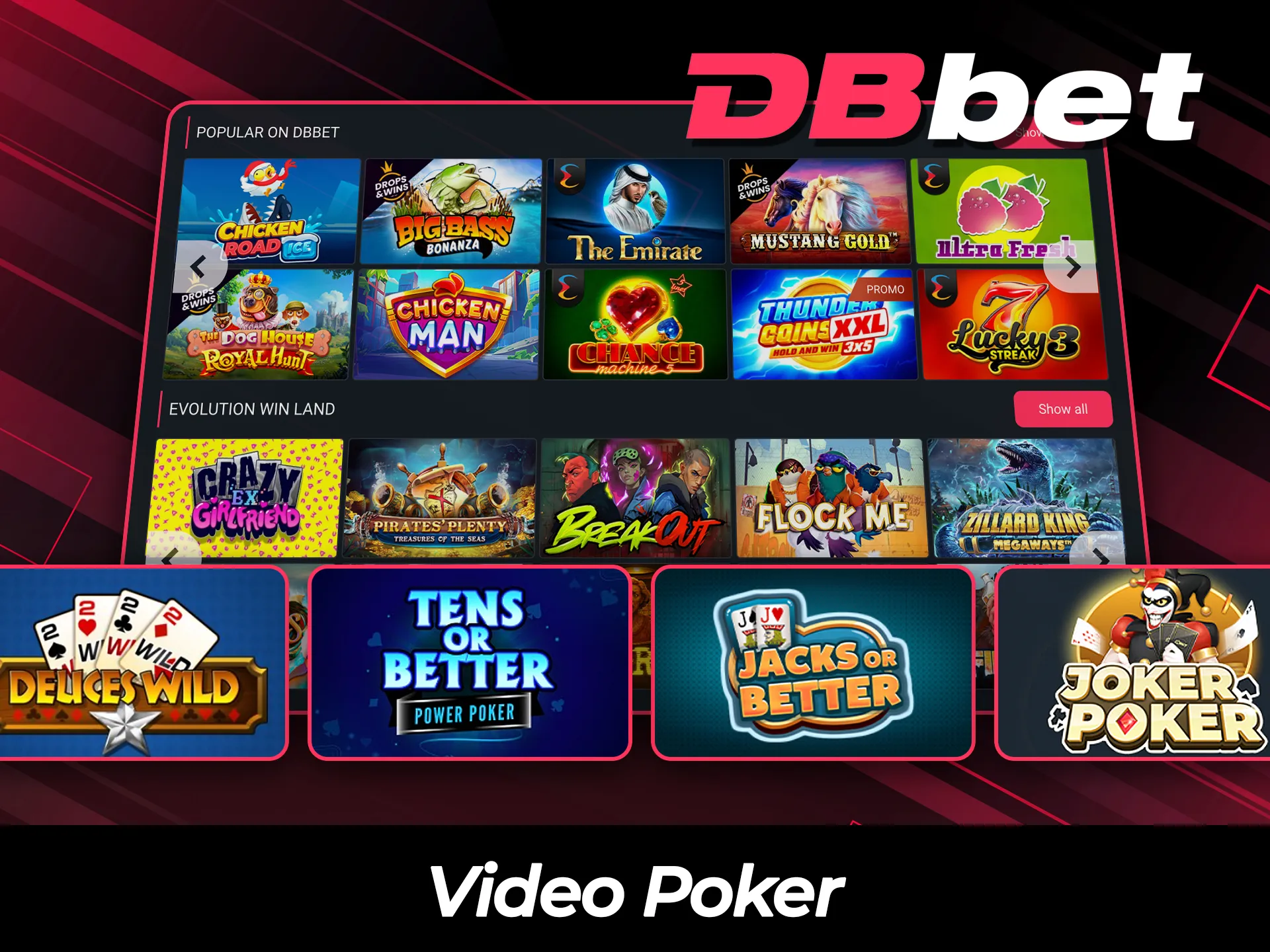 Try your luck at video poker on the DBBet platform.