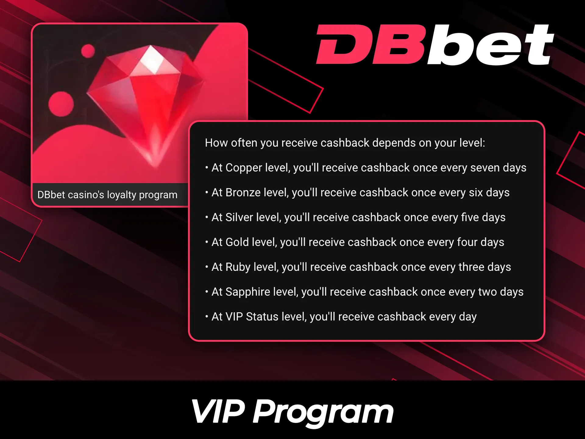 Join the exclusive VIP program to earn rewards at DBBet.
