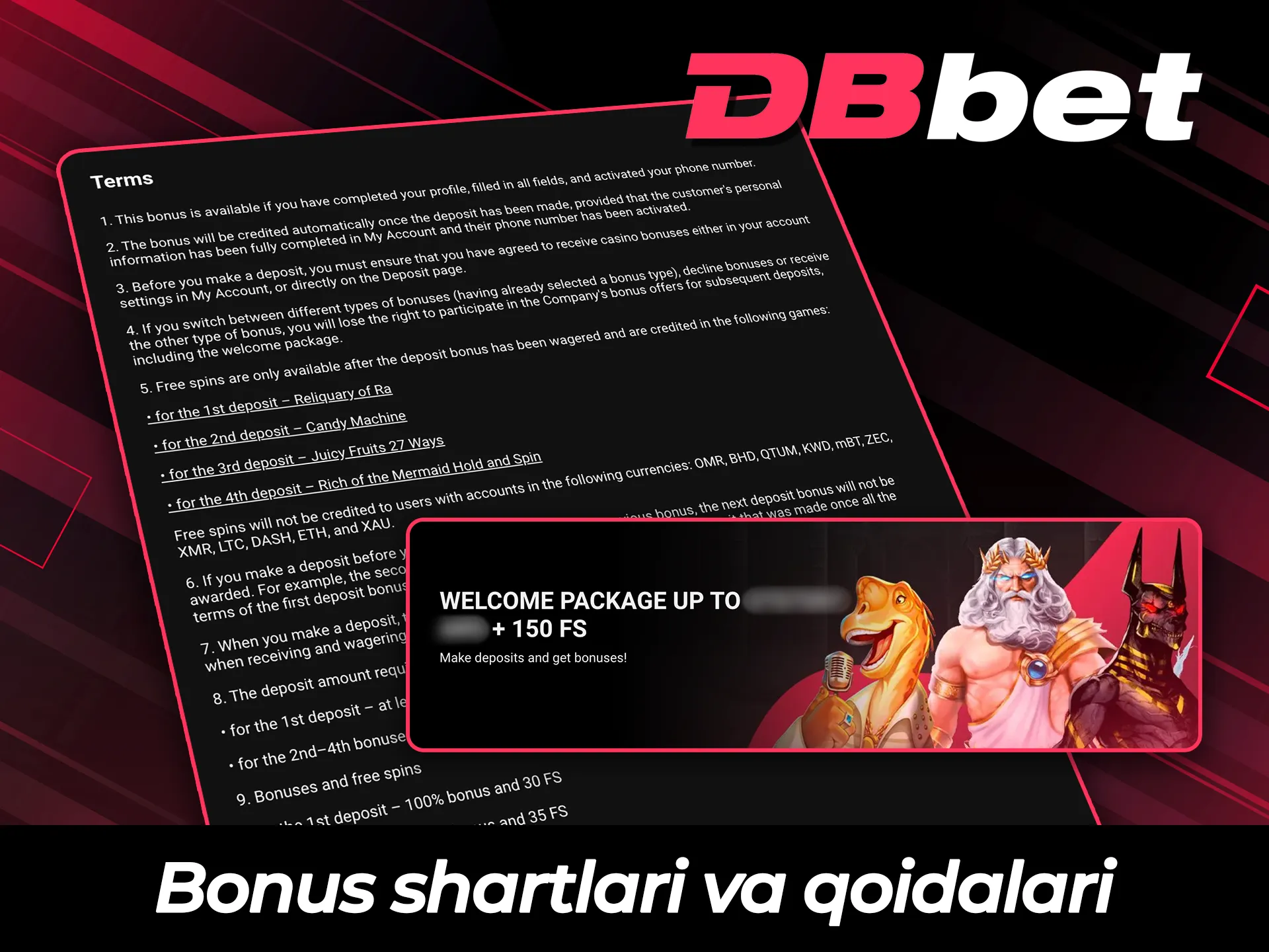 DBBet xush kelibsiz bonuslaridan foydalanish shartlari va qoidalarini diqqat bilan ko'ring.