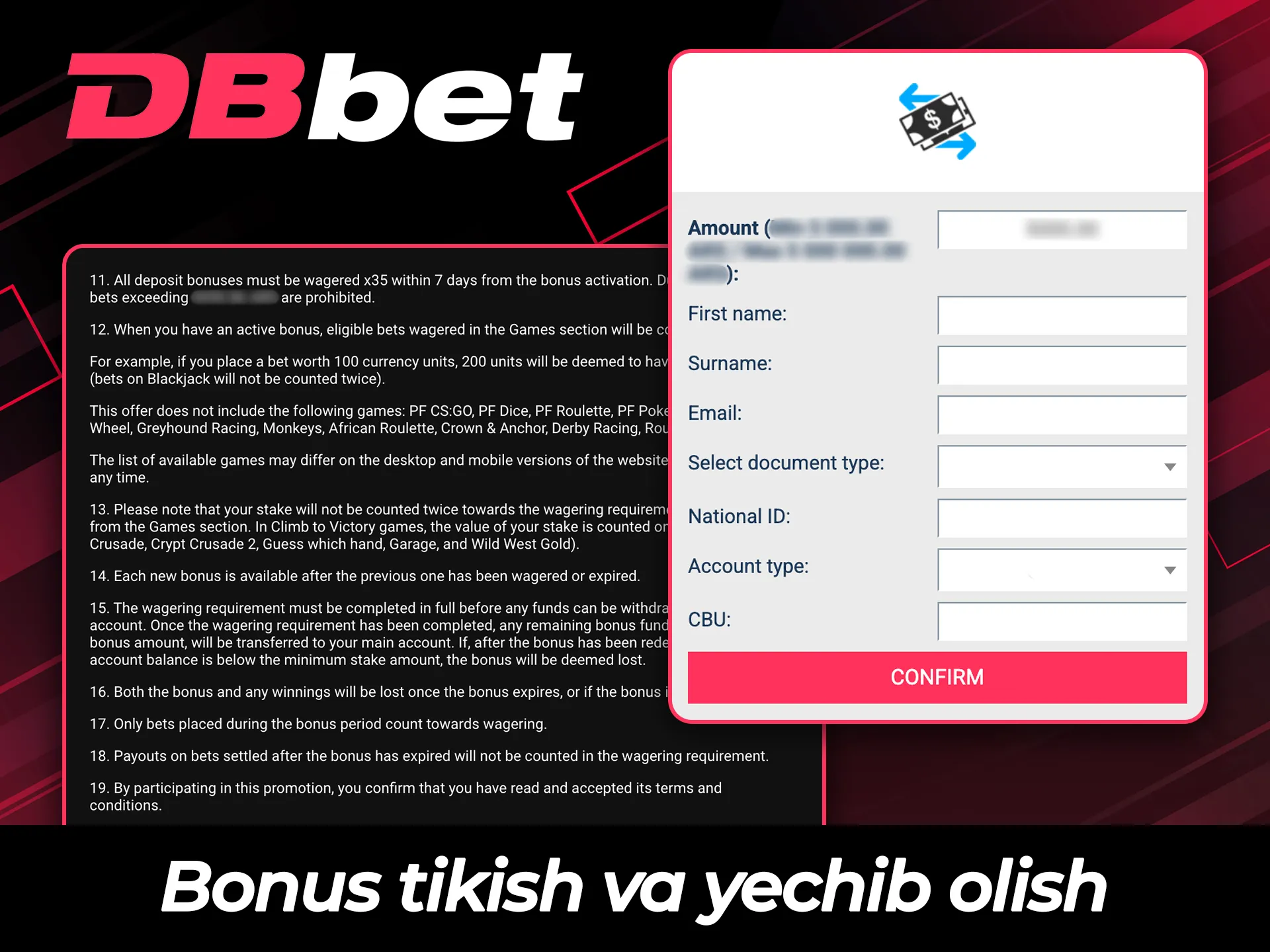 DBBet saytida mukofotlarni tikish va yechib olish qoidalarini o'rganing.